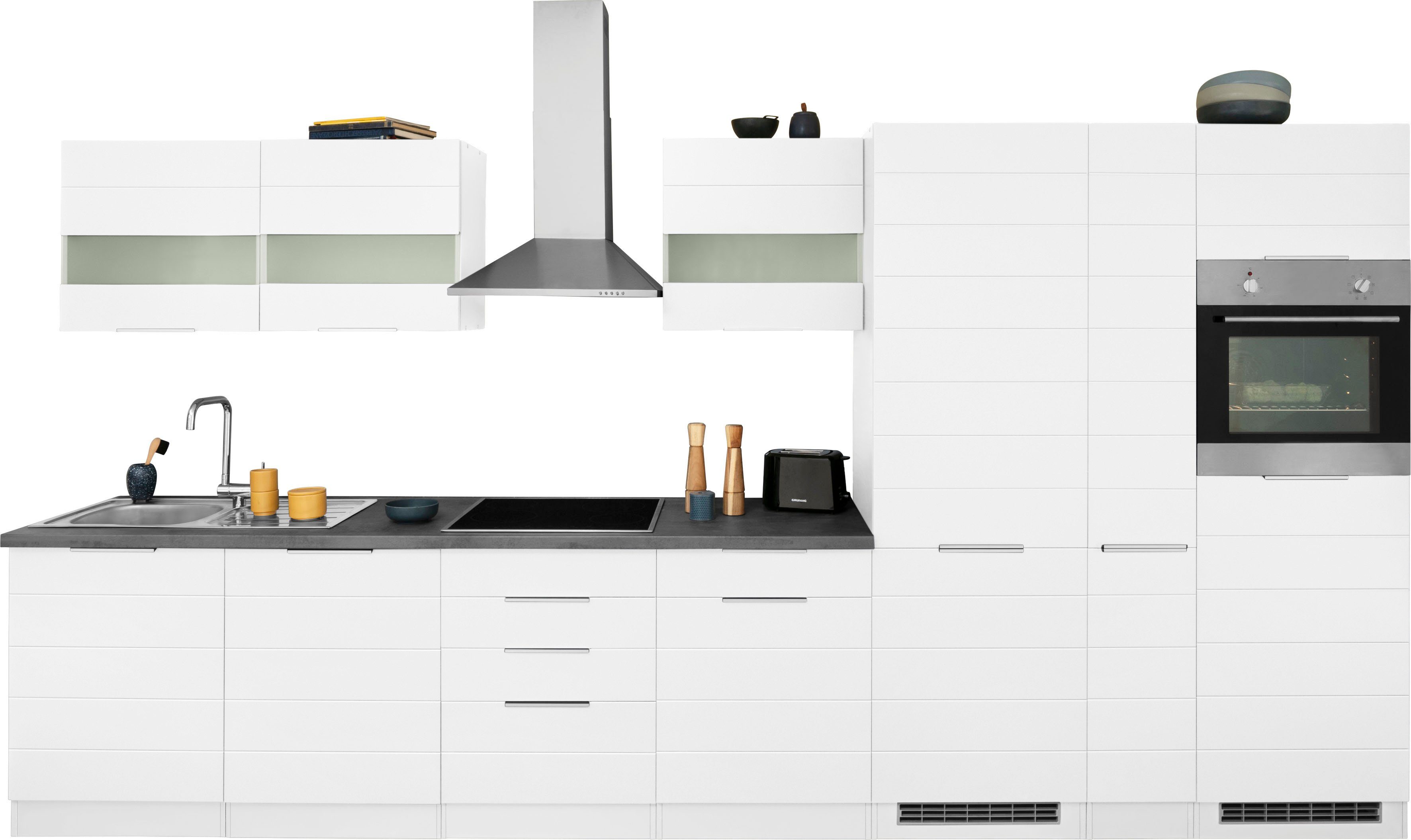 HELD MÖBEL Küche Luhe, 390 cm breit, wahlweise mit oder ohne E-Geräten, gefräste MDF-Fronten