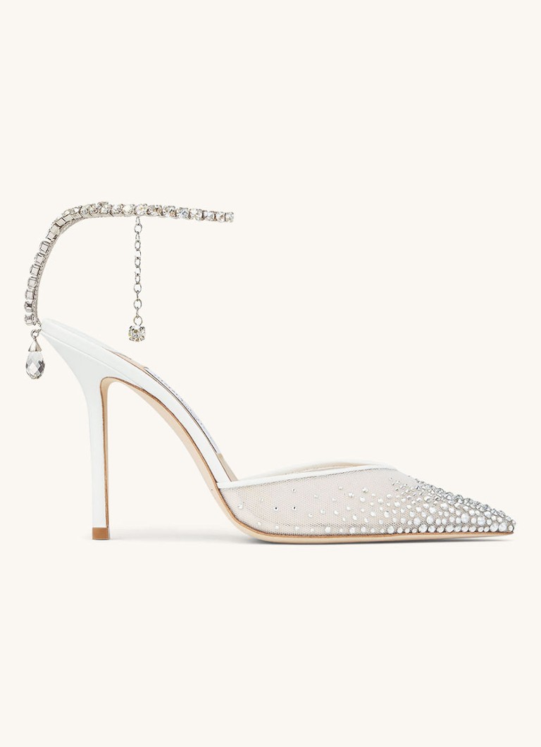 Sandale Jimmy Choo Saeda 100 s detaljima od janjeće kože i kristalima