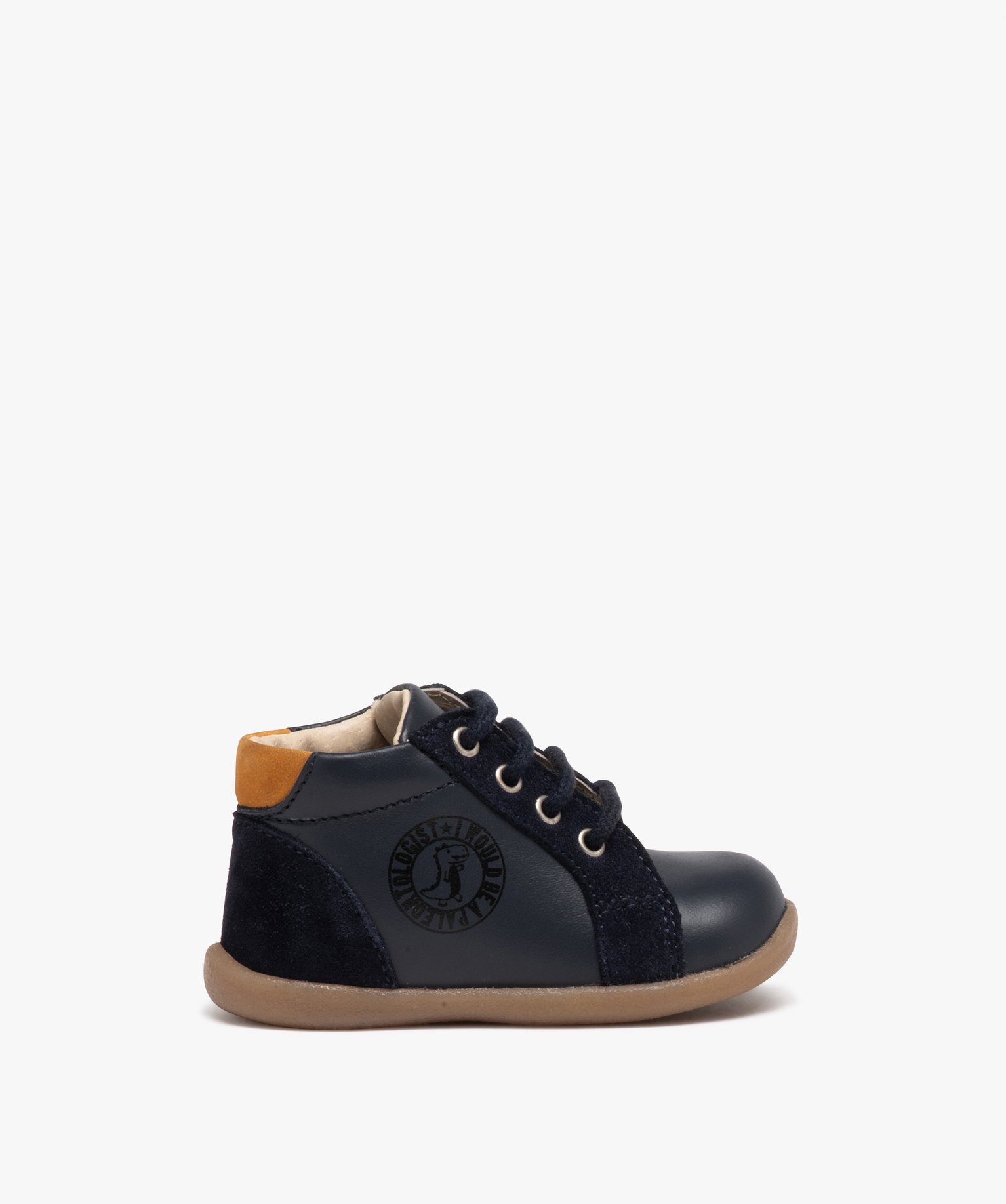 Chaussures premiers pas bébé Garçon en cuir uni et à lacets marine | GEMO