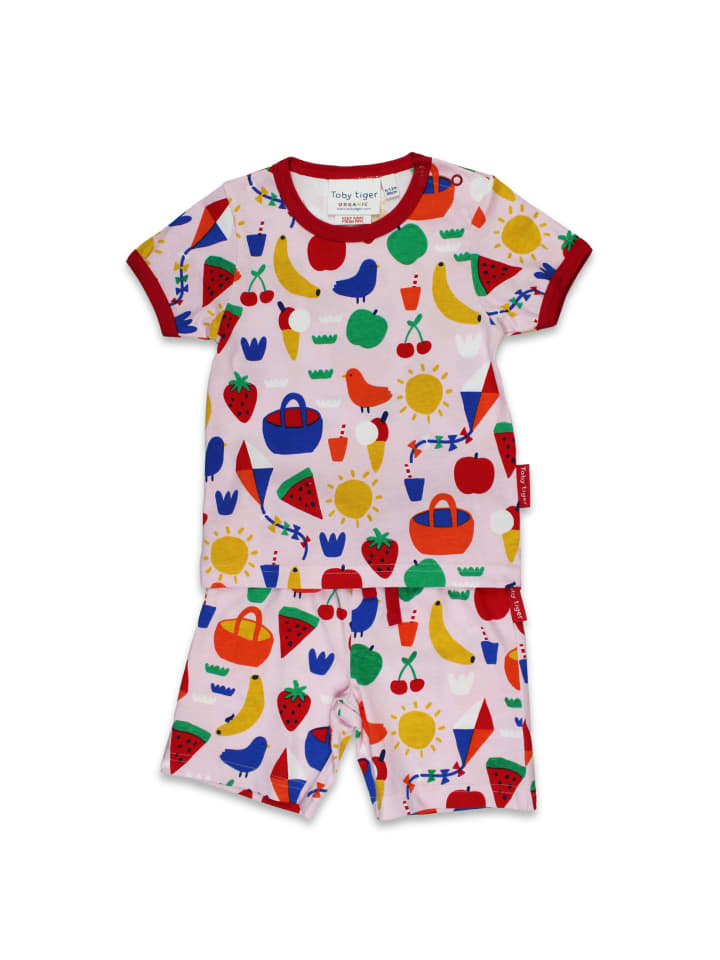 Toby Tiger Schlafanzug mit Picknick Print in rosa günstig kaufen