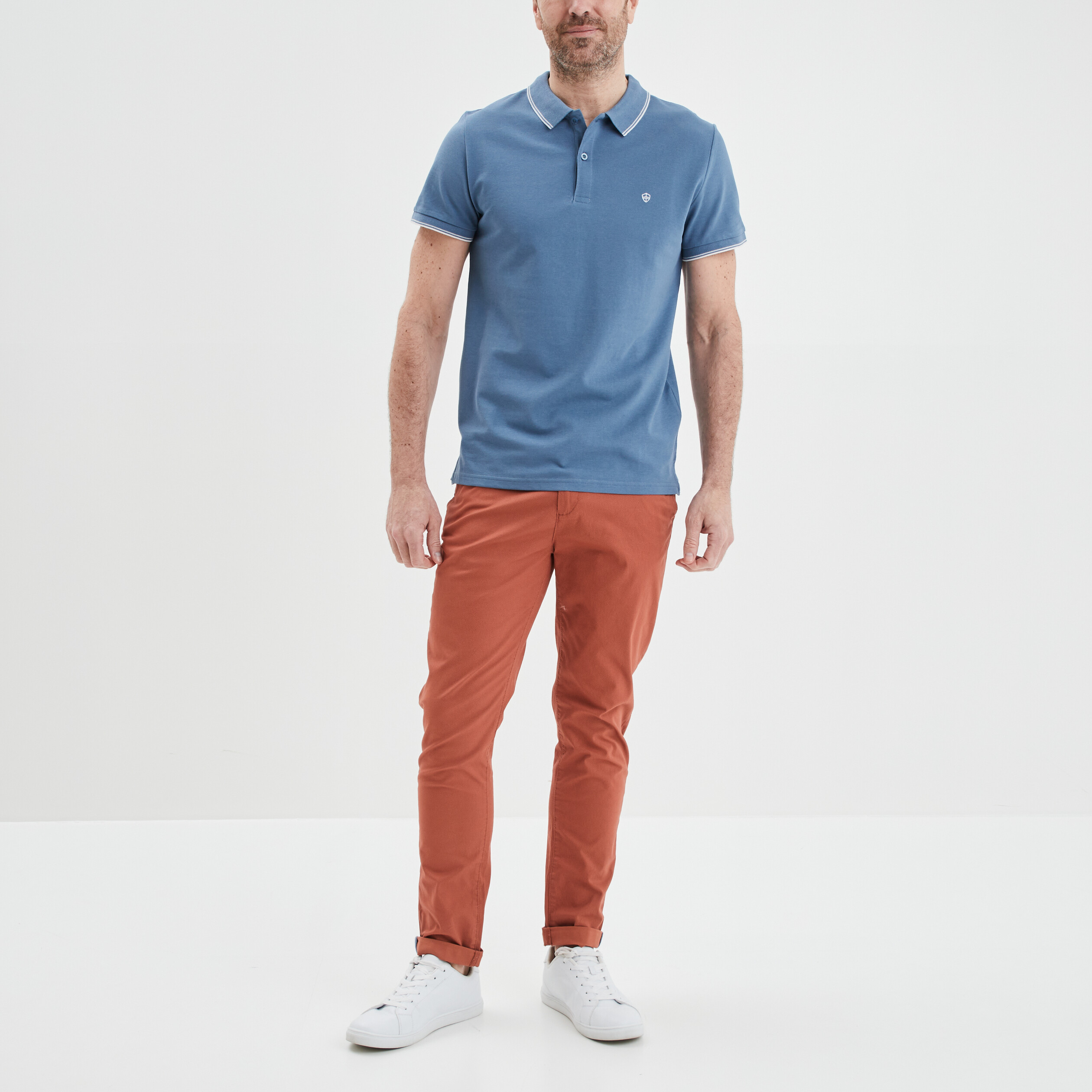 Polo manches courtes bords contrastés bleu gris homme | La Halle