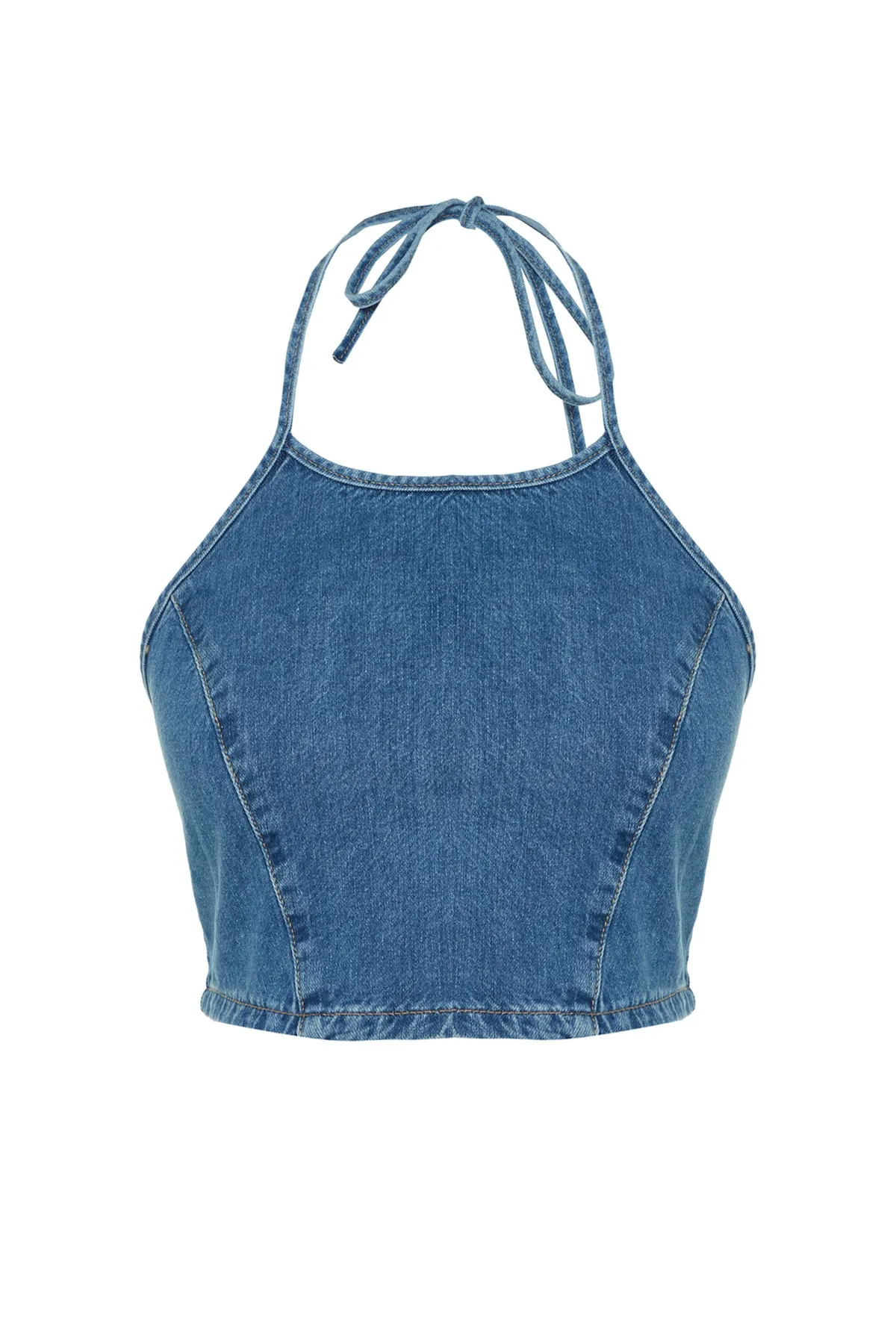 Trendyol Collection  Dunkelblaues Neckholder-Jeans-Bustier TWOSS23BS00011
