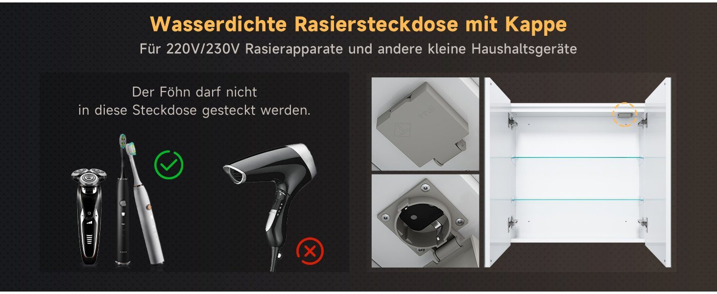 SONNI Badezimmerspiegelschrank Doppeltüriger dreifarbig beleuchteter Badezimmer-Spiegelschrank