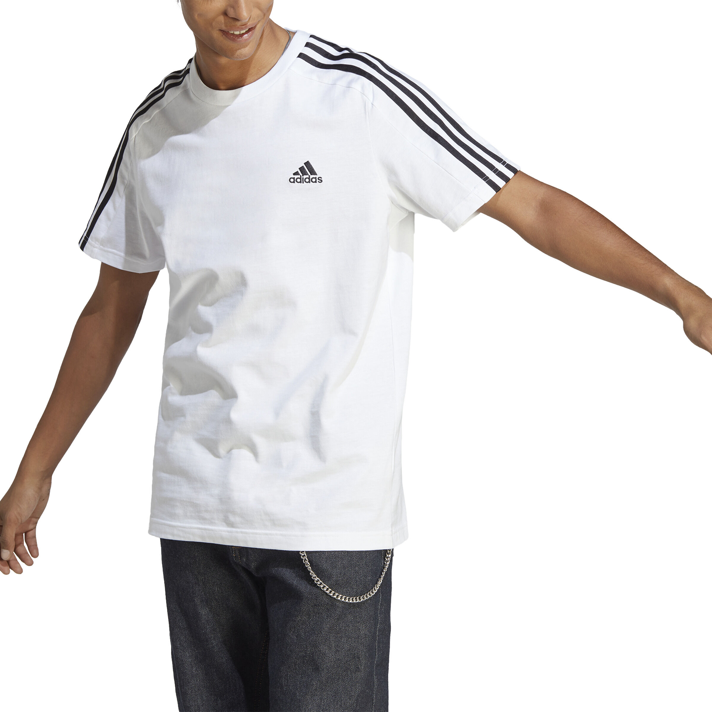 Essentials Single Jersey 3-Stripes T-Shirt Herren - Weiß, Schwarz