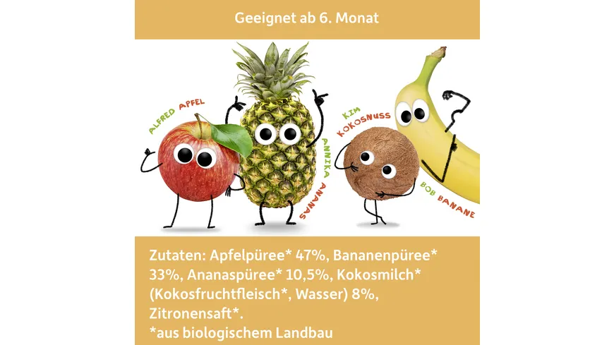 Freche Freunde Bio Quetschie 100% Apfel, Banane, Ananas & Kokosnuss 100 g