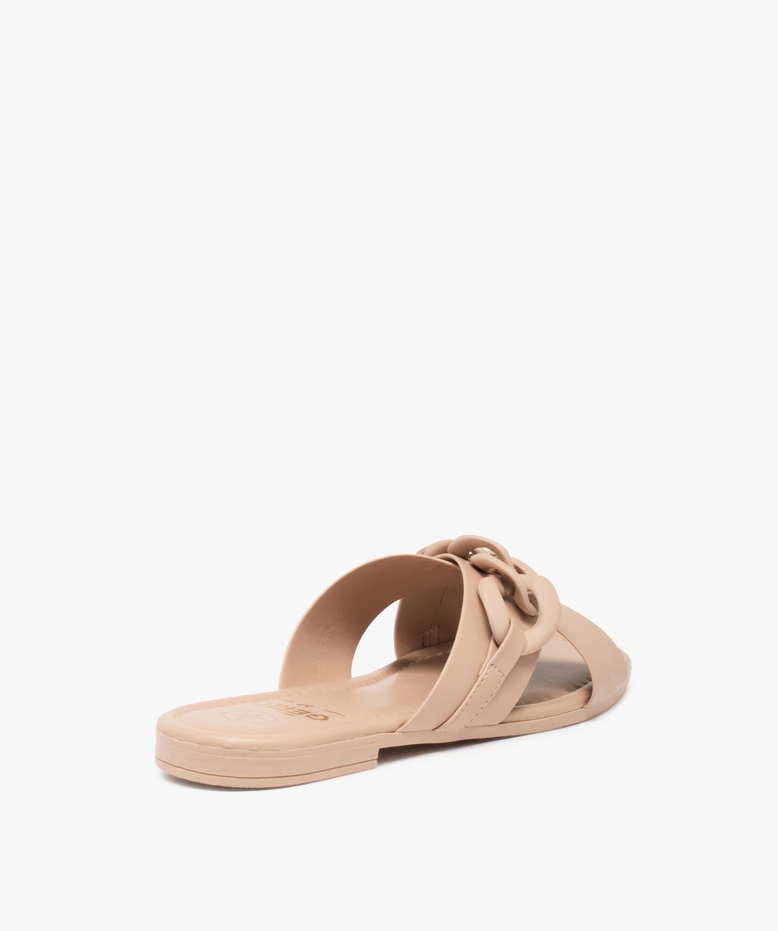 Mules femme à talon plat avec maillons de chane mats rose | GEMO