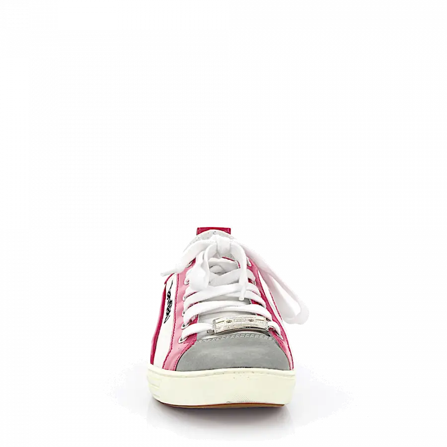 Dsquared2 - Schnürer Baumwollmischung Kalbsleder Lackleder Veloursleder Logo Metallverzierung grau pink weiß - pink