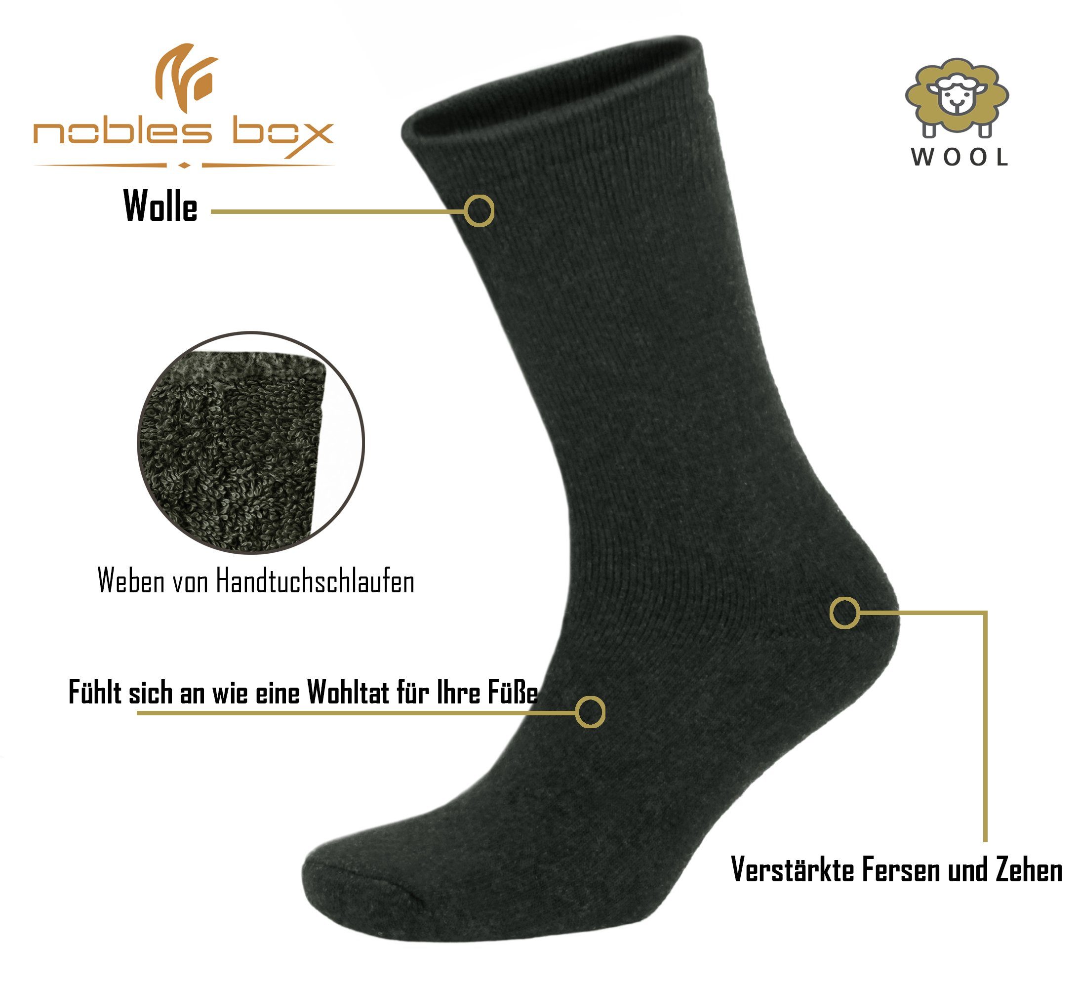 NoblesBox Norwegersocken Herren Wollsocken (Beutel, 2-Paar, 40-44 EU Größe) Herren Warme Socken, Herren Arbeitssocken