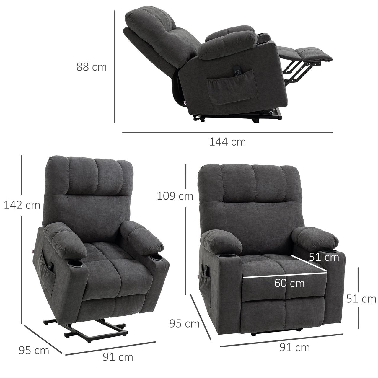 HOMCOM Sessel mit Aufstehhilfe Elektrischer Relaxsessel mit Massagefunktion
