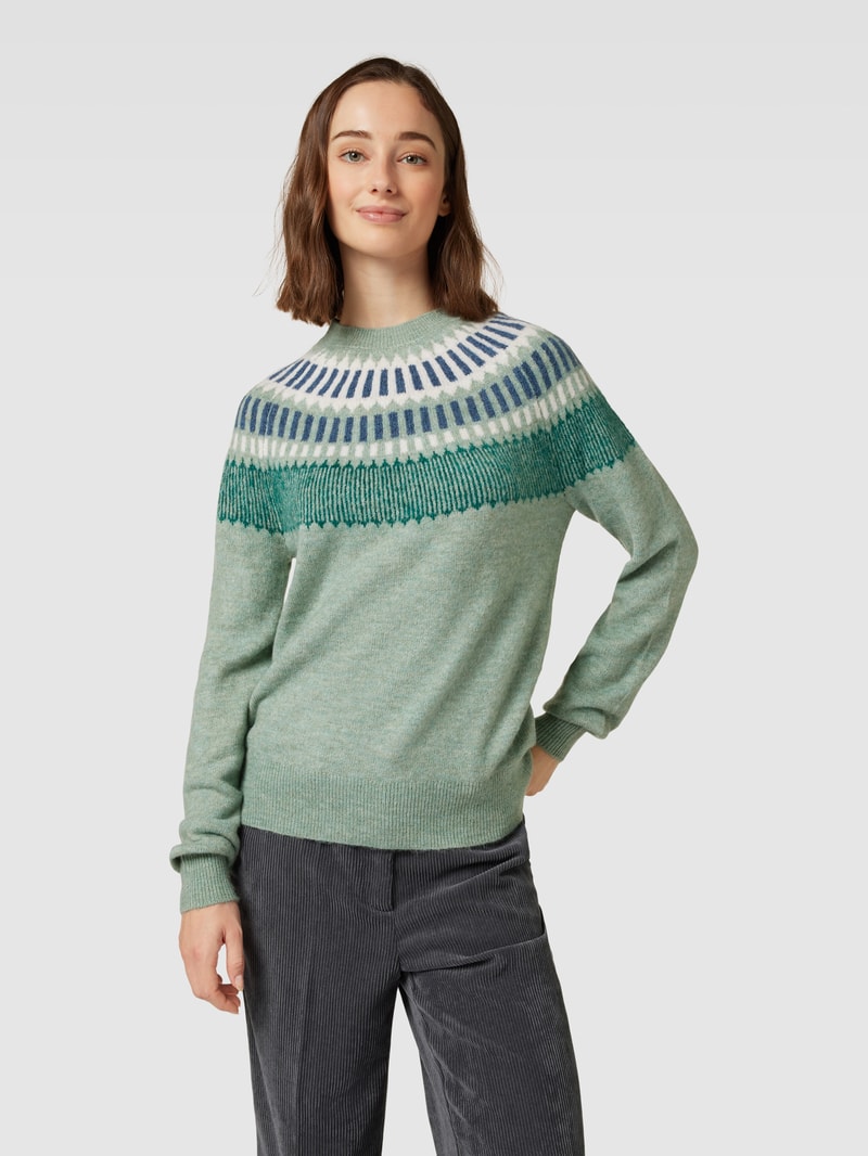 Strickpullover mit Rundhalsausschnitt in metallic türkis