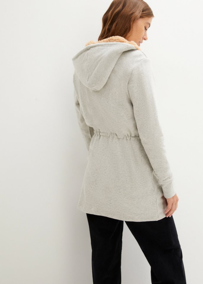 Long-Sweatjacke mit Teddyfutter in der Kapuze