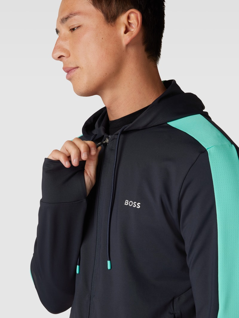 Sweatjacke mit Label-Print Modell 'Sicon' in marineblau