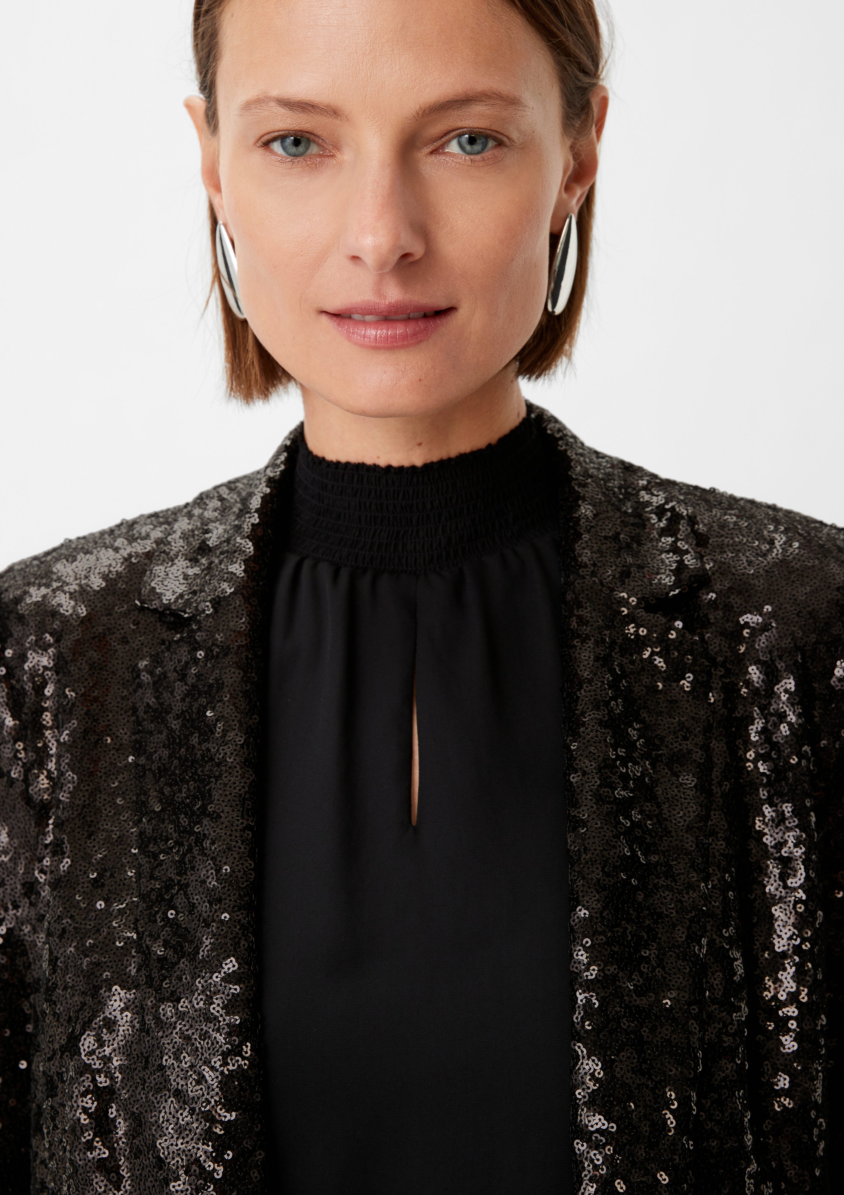 Comma Blusenblazer Longblazer mit Pailletten Pailletten
