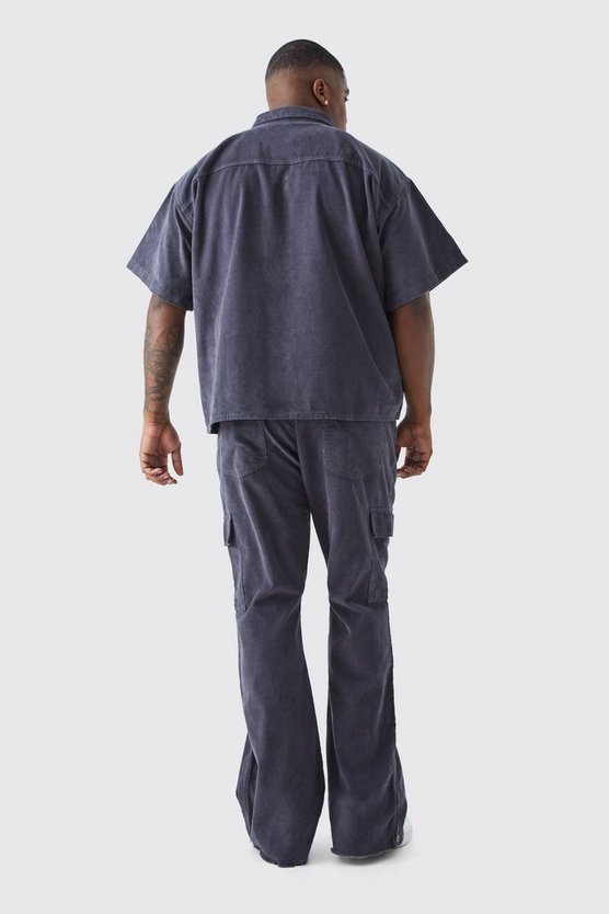 Plus Slim-Fit Cord-Cargohose mit Reißverschluss