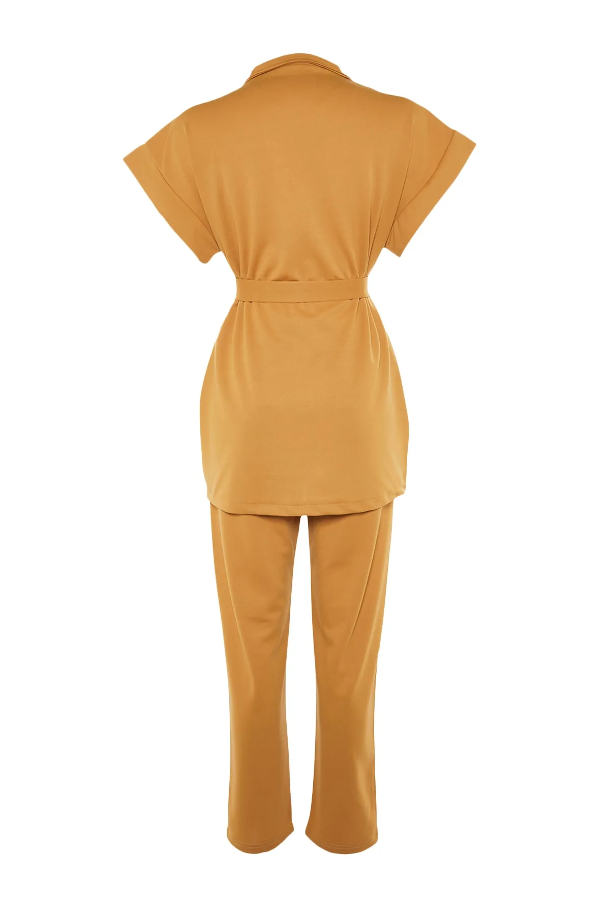 Trendyol Modest  Kamelfarbener Scuba-Westen-Hosen-Strickanzug mit Taillenschnürung TCTAW23US00167