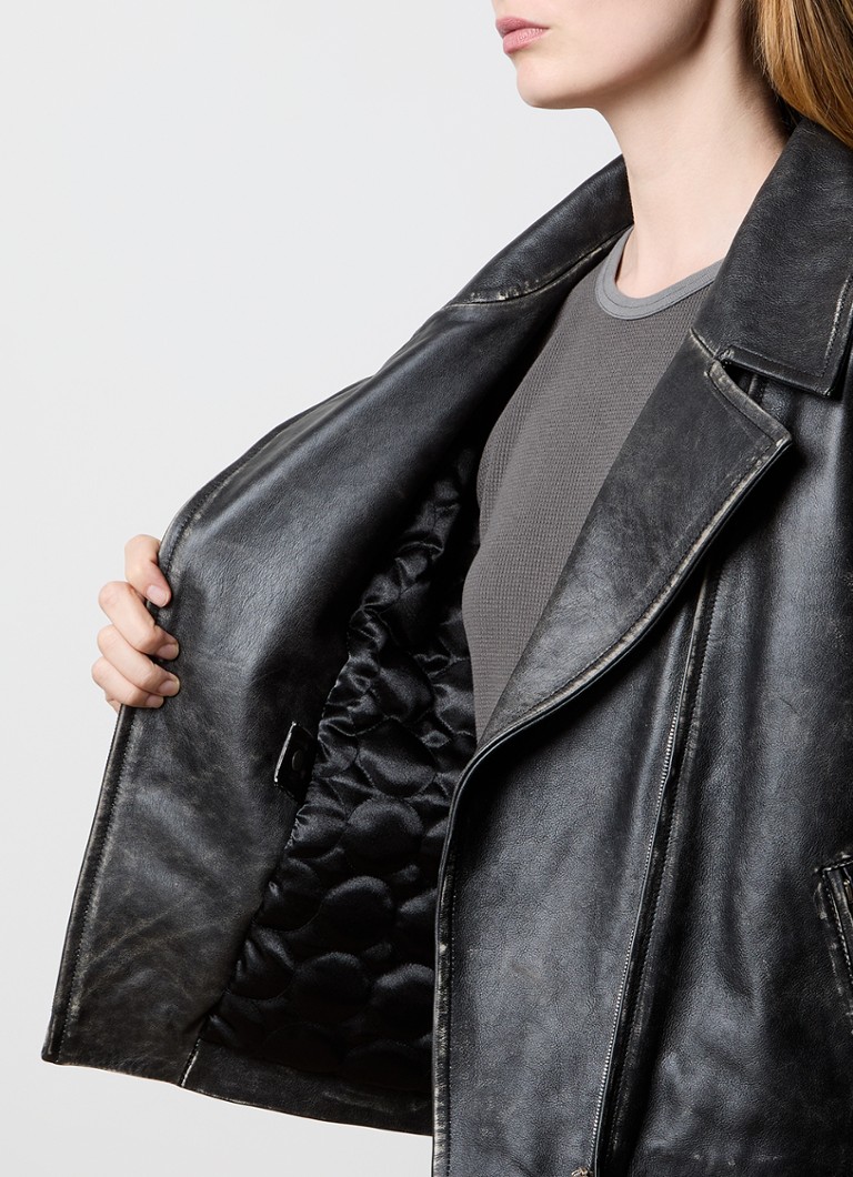 Δερμάτινο μπουφάν μοτοσικλετιστή Acne Studios με τσέπες με φερμουάρ