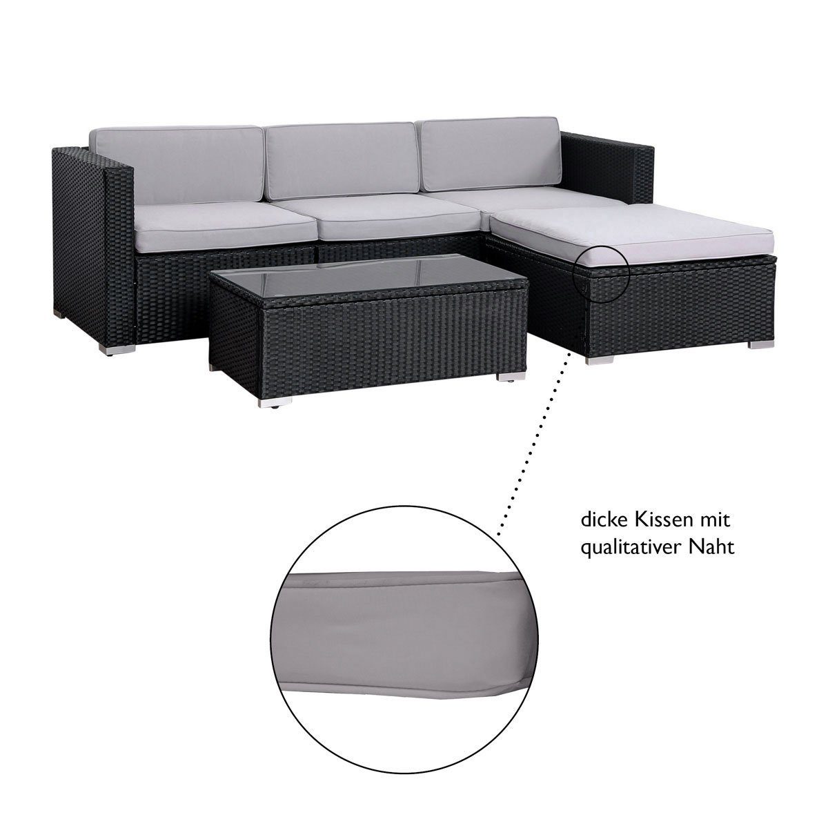 SVITA Loungeset CALIFORNIA, (Gartenlounge, 5-tlg., Poly-Rattan), Ecksofa, Bezüge abnehmbar, Wetterfest, UV-Lichtbeständig