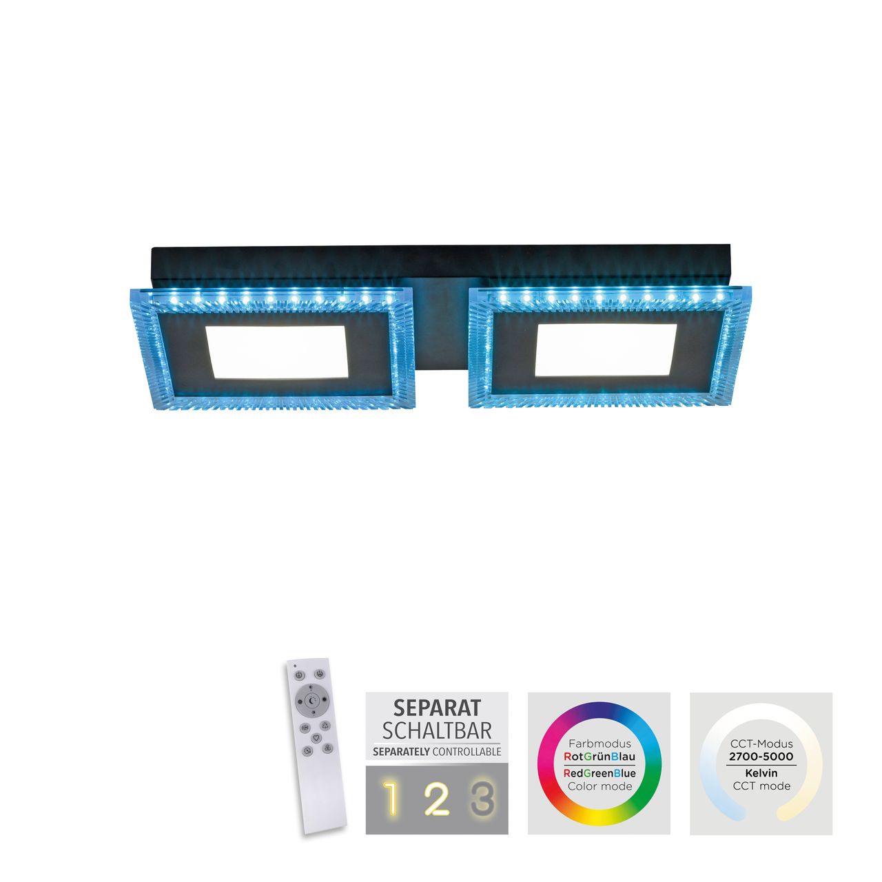 JUST LIGHT LED-Deckenleuchte ACRI, mit RGB Farbmodus, CCT, dimmbar, schwarz