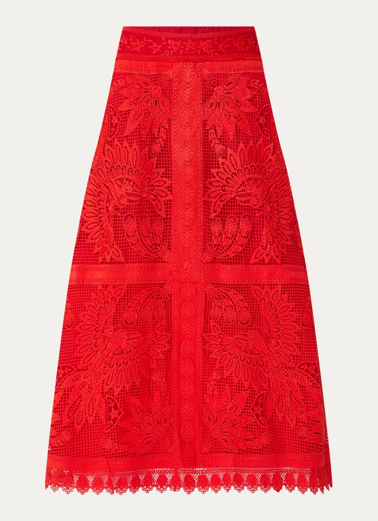 Farm Rio  Red Toucan maxi rok met opengewerkt dessin