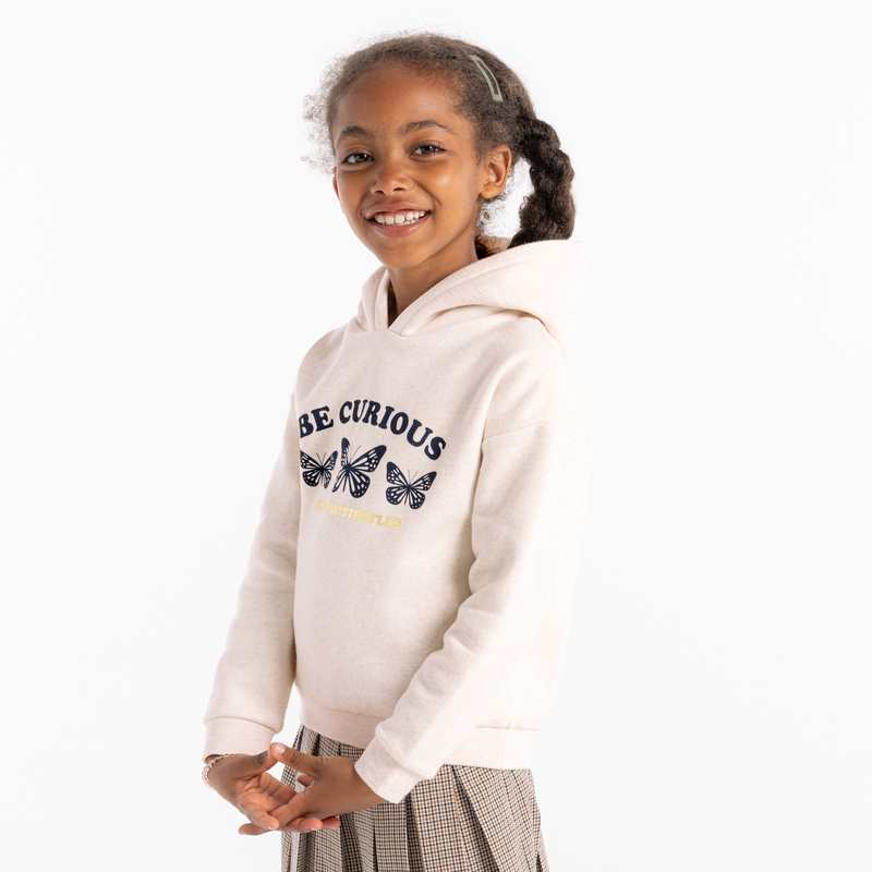 Sweat-shirt à capuche motif papillon beige fille