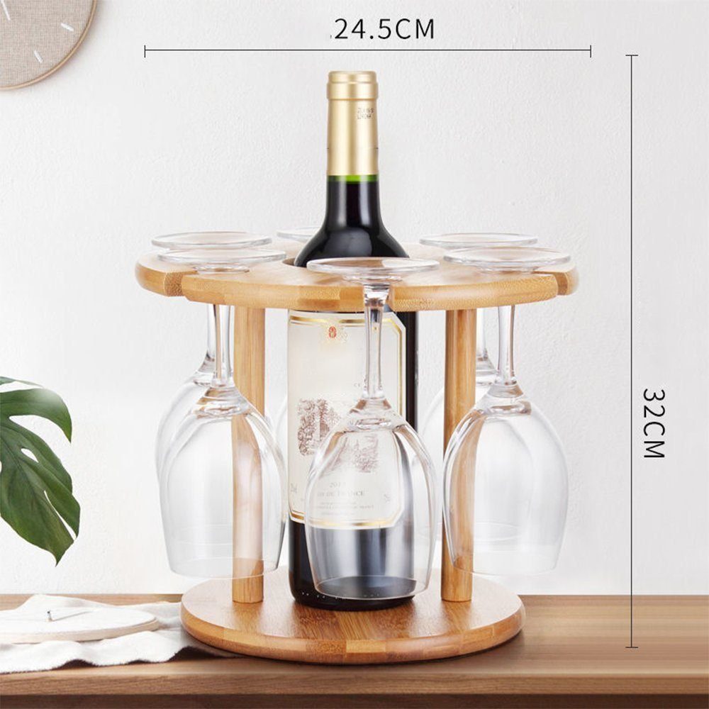 LENBEST Gläserhalter Gläserhalter Weinglashalter aus Bambusholz, fasst 6 Weingläser + 1 Flasche