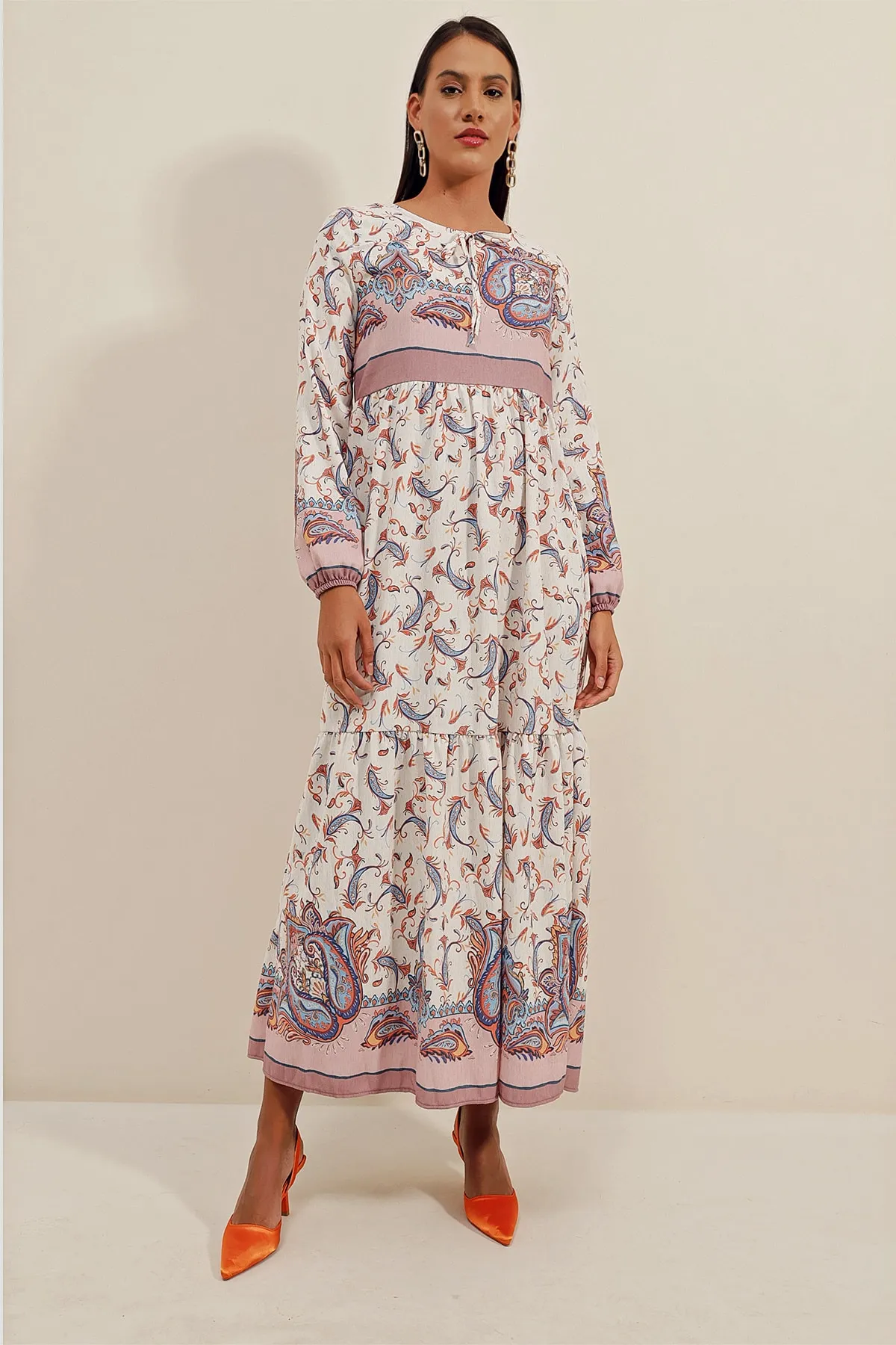 Bigdart  1947 Gemustertes langes Leinenkleid – A. Lila