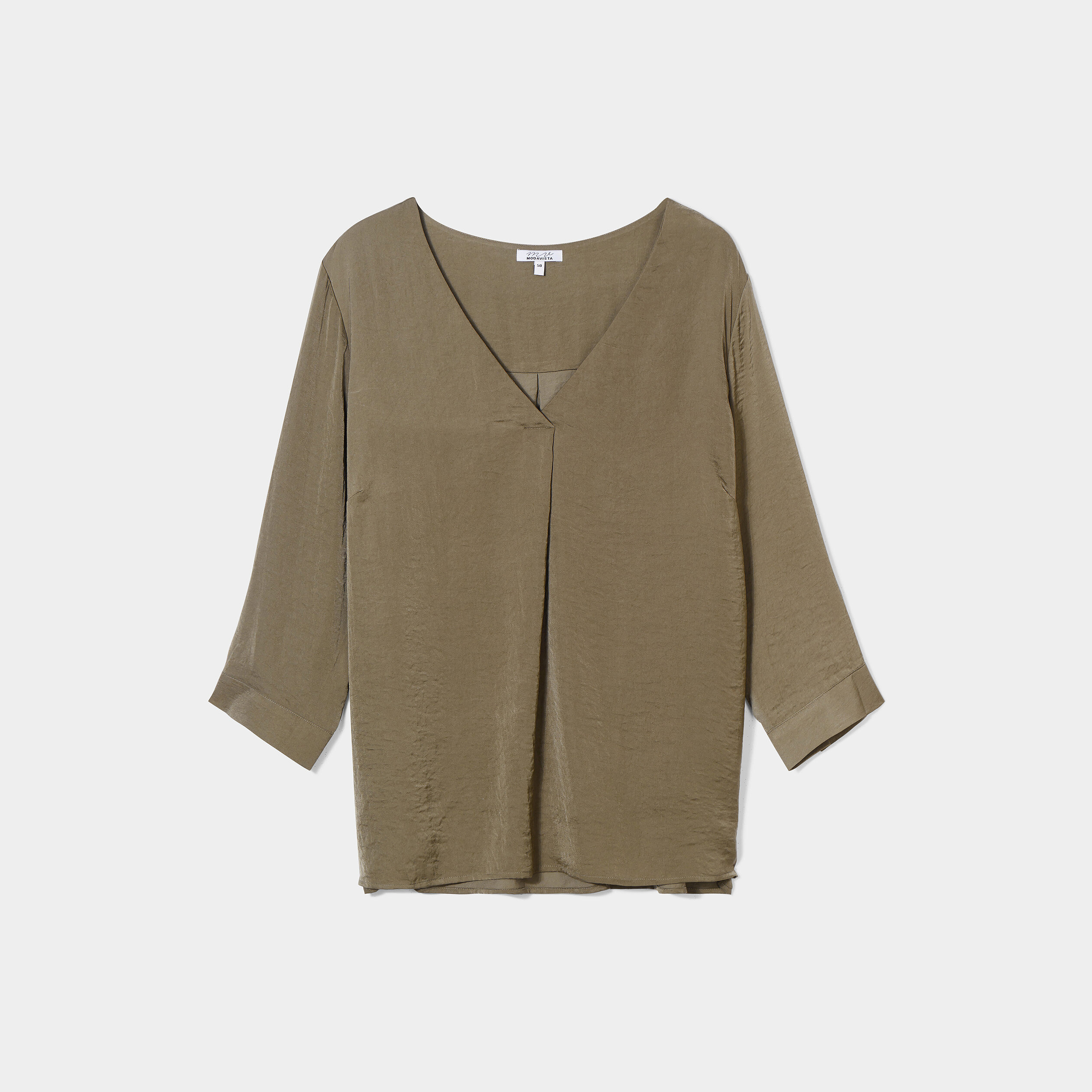 Blouse satin col V manches 3 4 vert kaki femme grande taille | La Halle
