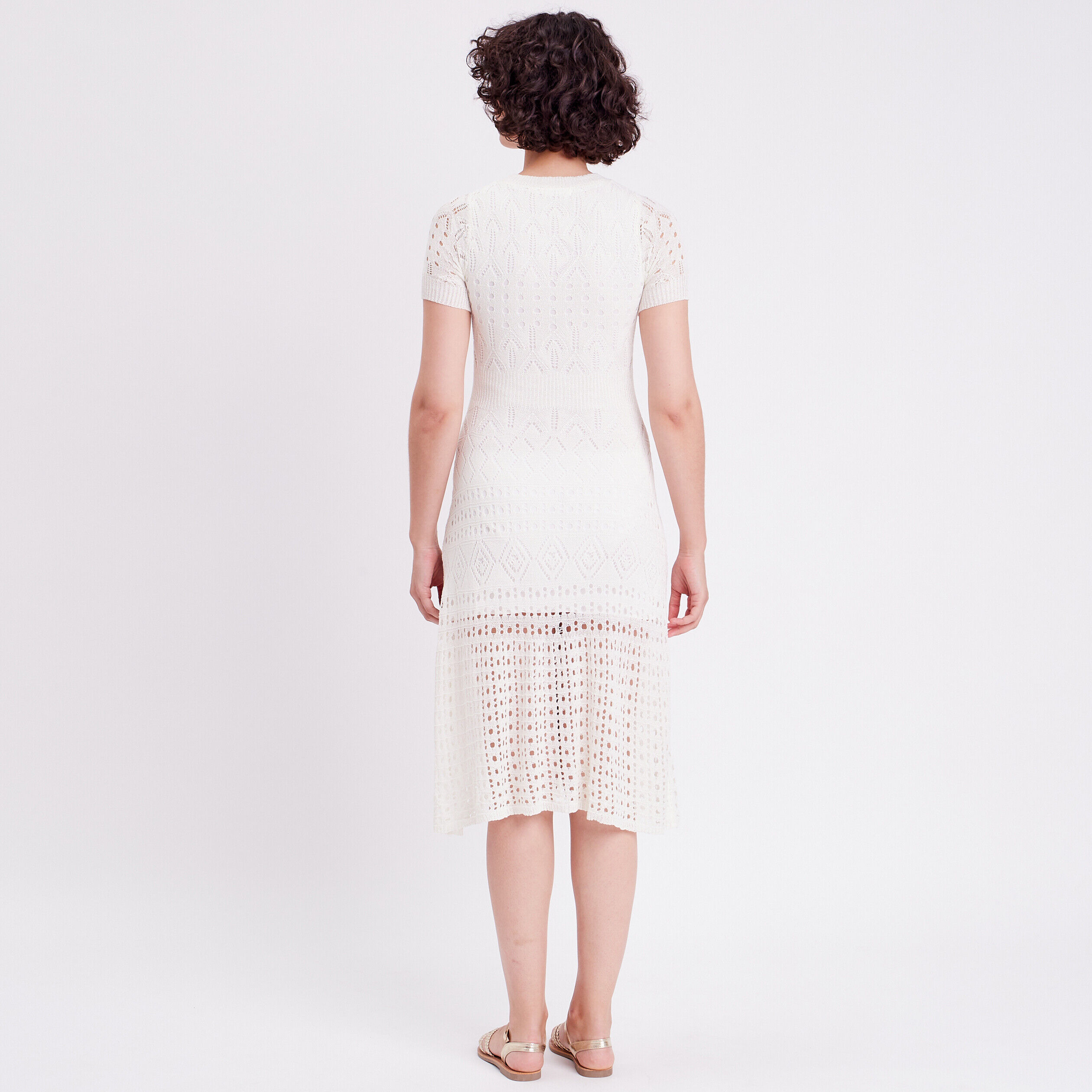 Robe midi évasée ajourée ecru femme | Cache Cache