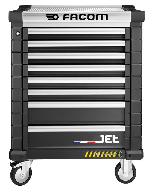 Carro portaherramientas Facom JET.8NM3AS Jet de 8 cajones y 3 m³ con cerradura de seguridad, color negro.