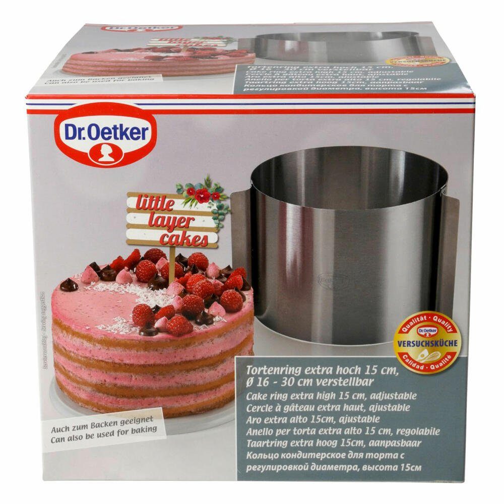 Dr. Oetker Tortenring Stainless Steel Extra Hoch 16-30 cm, Edelstahl