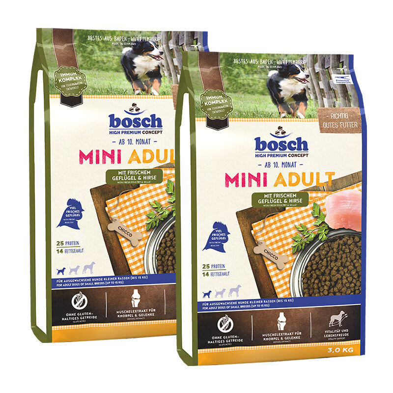 bosch Hundetrockenfutter bosch Mini Adult Geflügel & Hirse 2x3 kg