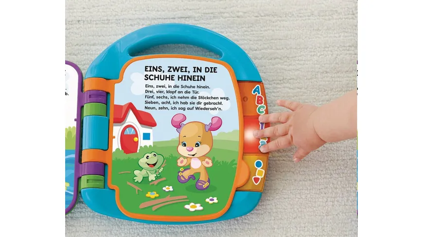 Fisher-Price Lernspaß Liederbuch (blau), Baby-Spielzeug mit Musik, Lernspielzeug