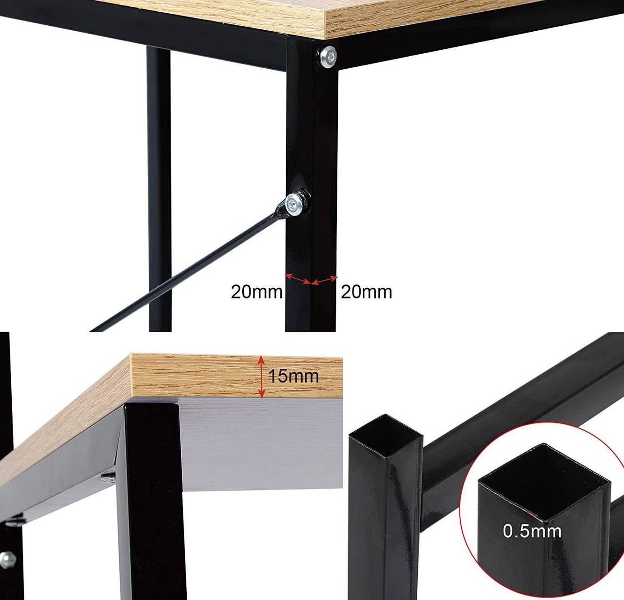 Woltu Computertisch (1-St), Schreibtisch mit 2 Ablage, aus Holz und Stahl