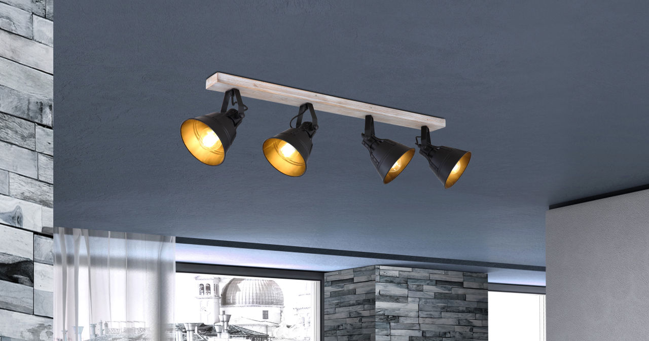 Globo Lighting - GÜNTHER - Strahler Holz weiß, 4x E27
