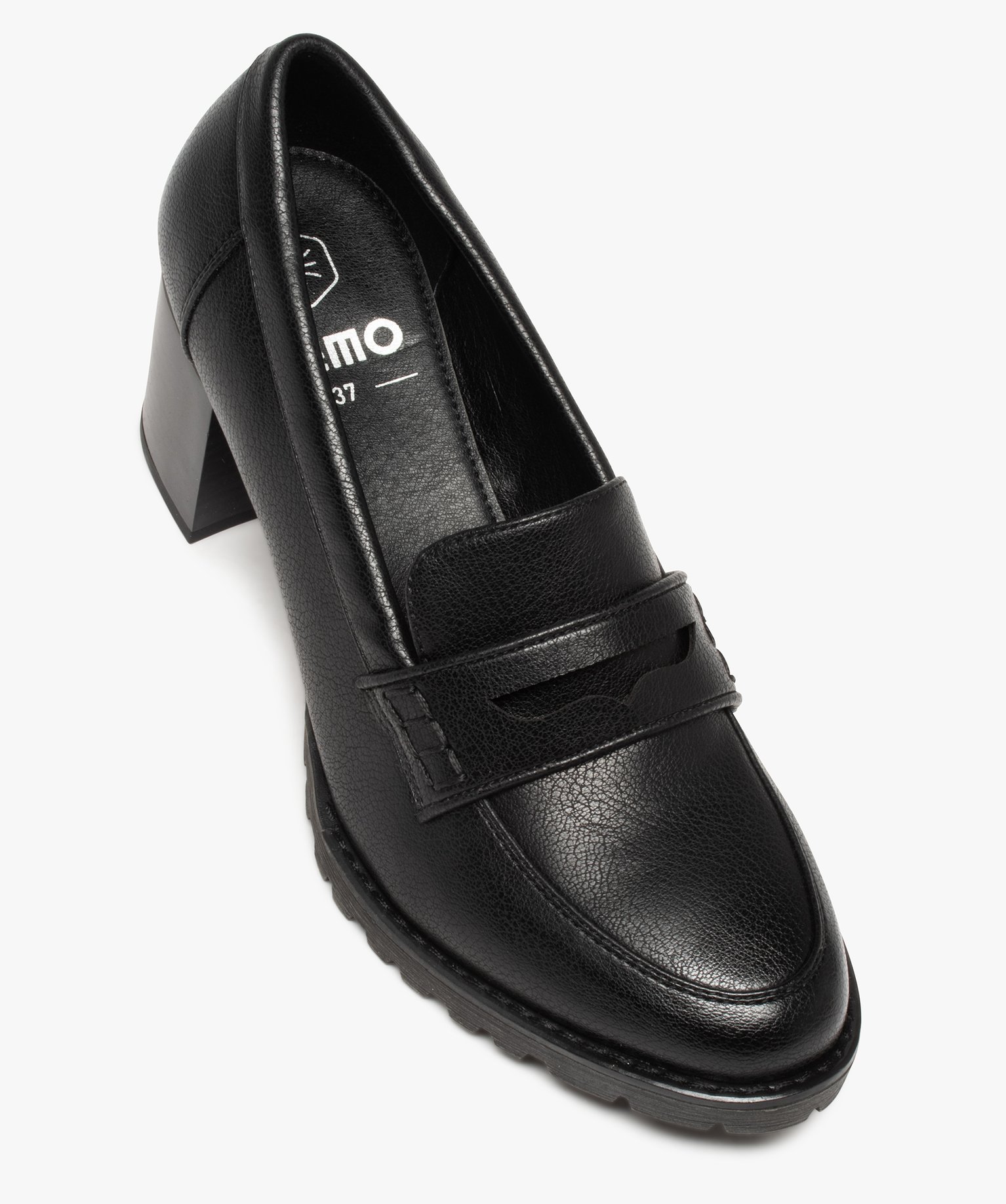 Mocassins femme unis à talon carré noir | GEMO