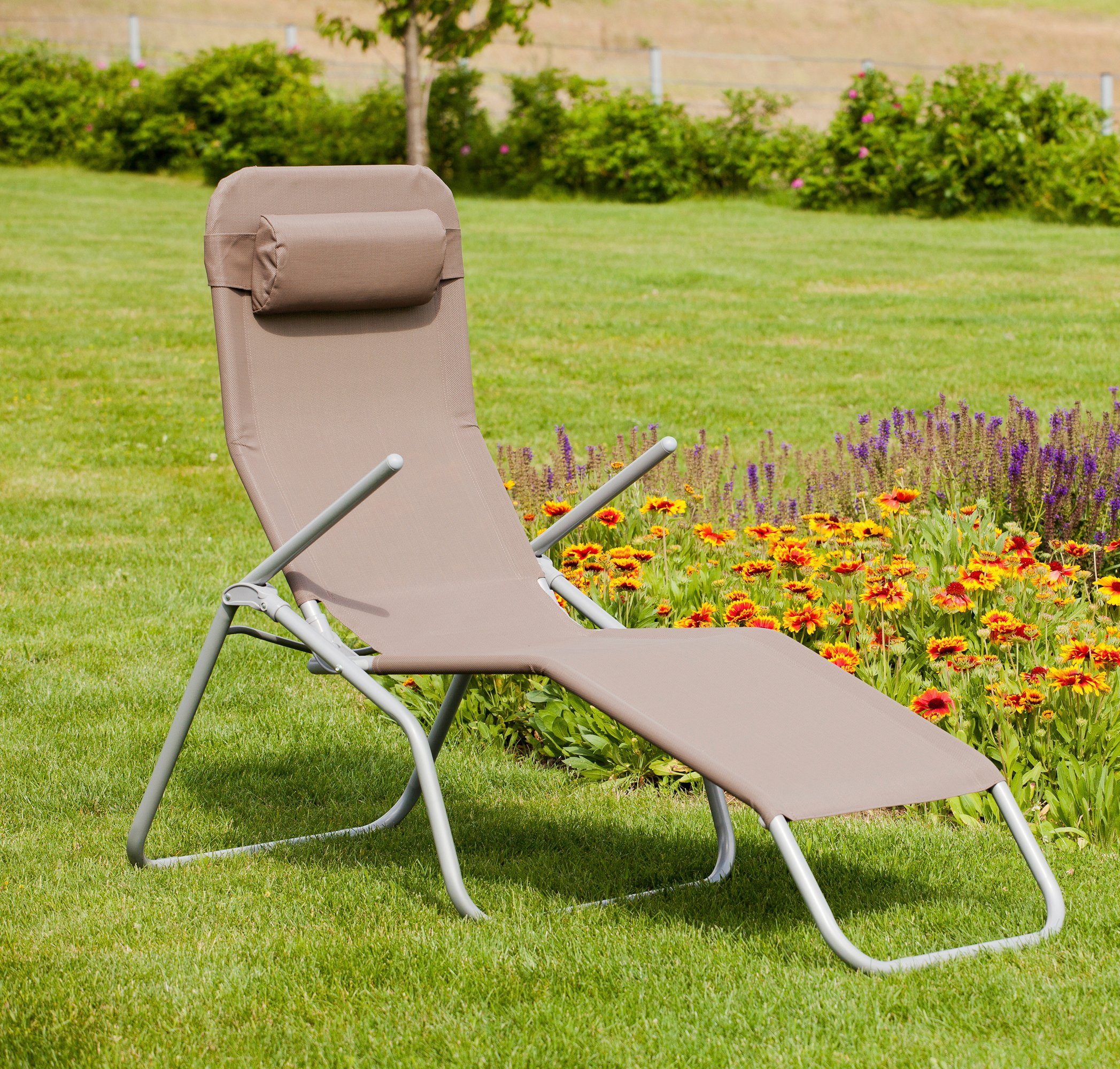 MERXX Gartenliege XXL, Stahl/Textil, inkl. Kopfkissen