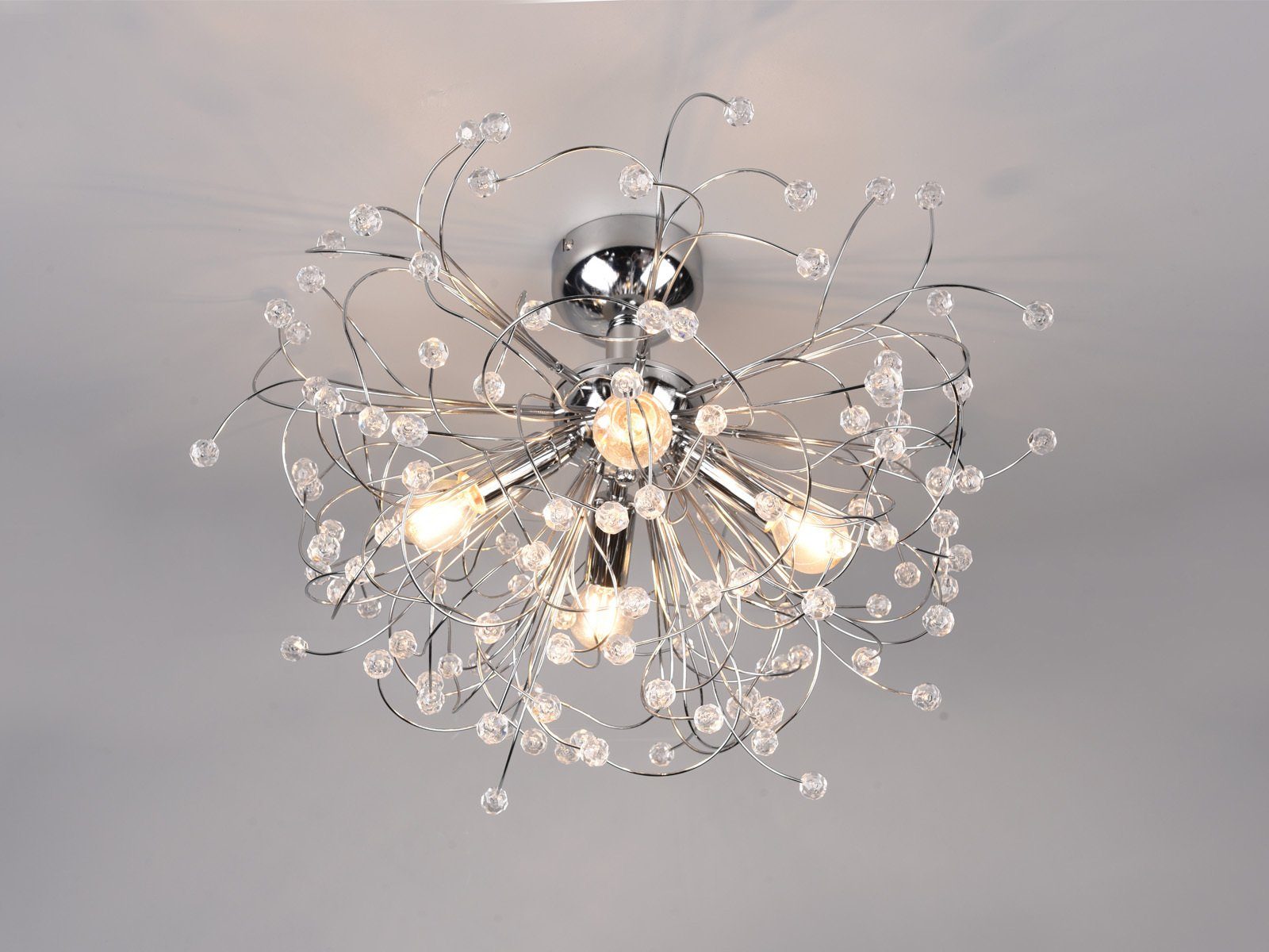 meineWunschleuchte LED Deckenleuchte, LED wechselbar, Warmweiß, ausgefallene Designer Kristall-lampe Treppenhaus Galerie Silber, Ø55cm
