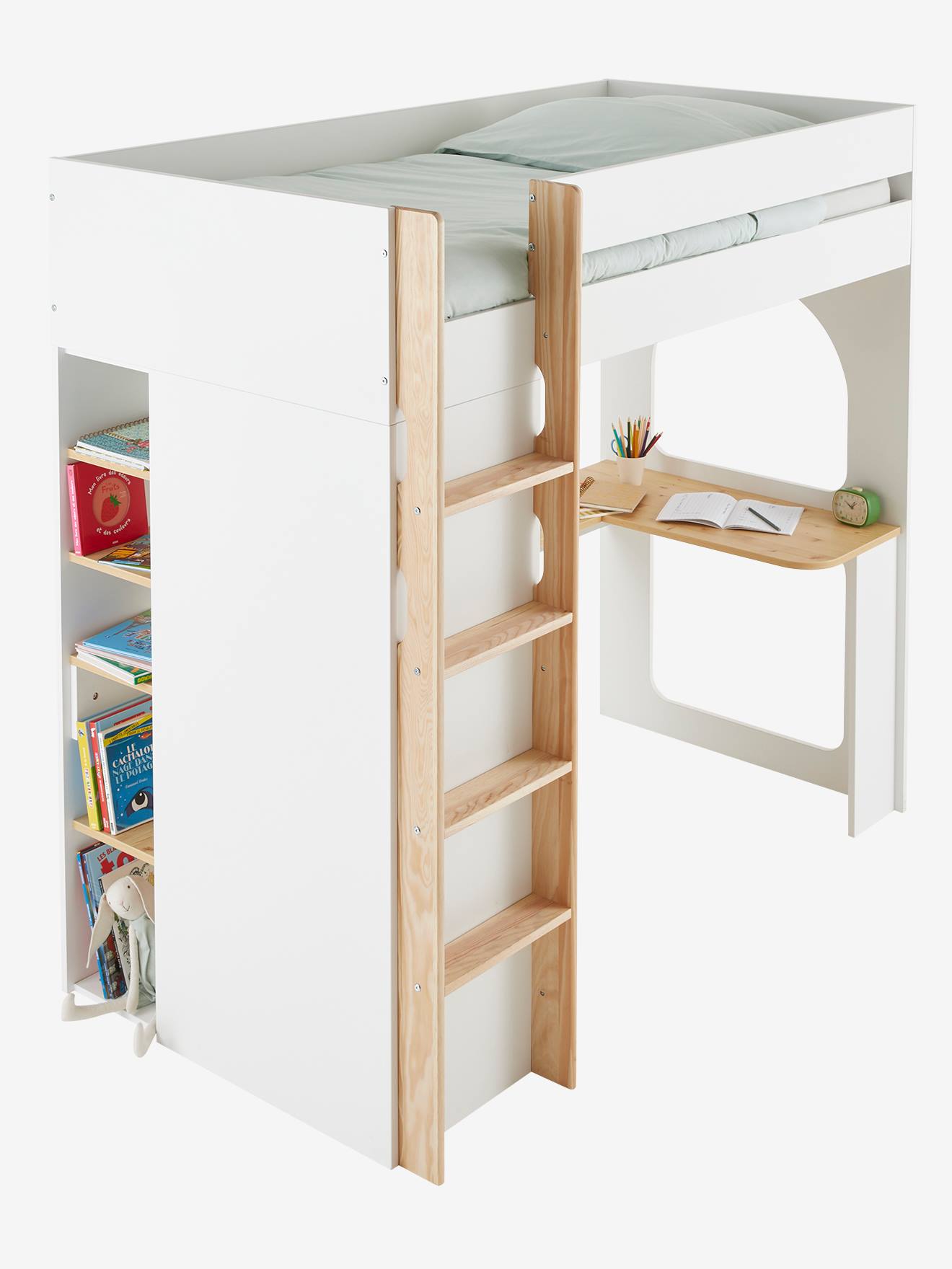 Vertbaudet Kinderzimmer Kombi-Hochbett COMBINID, Schreibtisch, Schrank & Regal - weiß