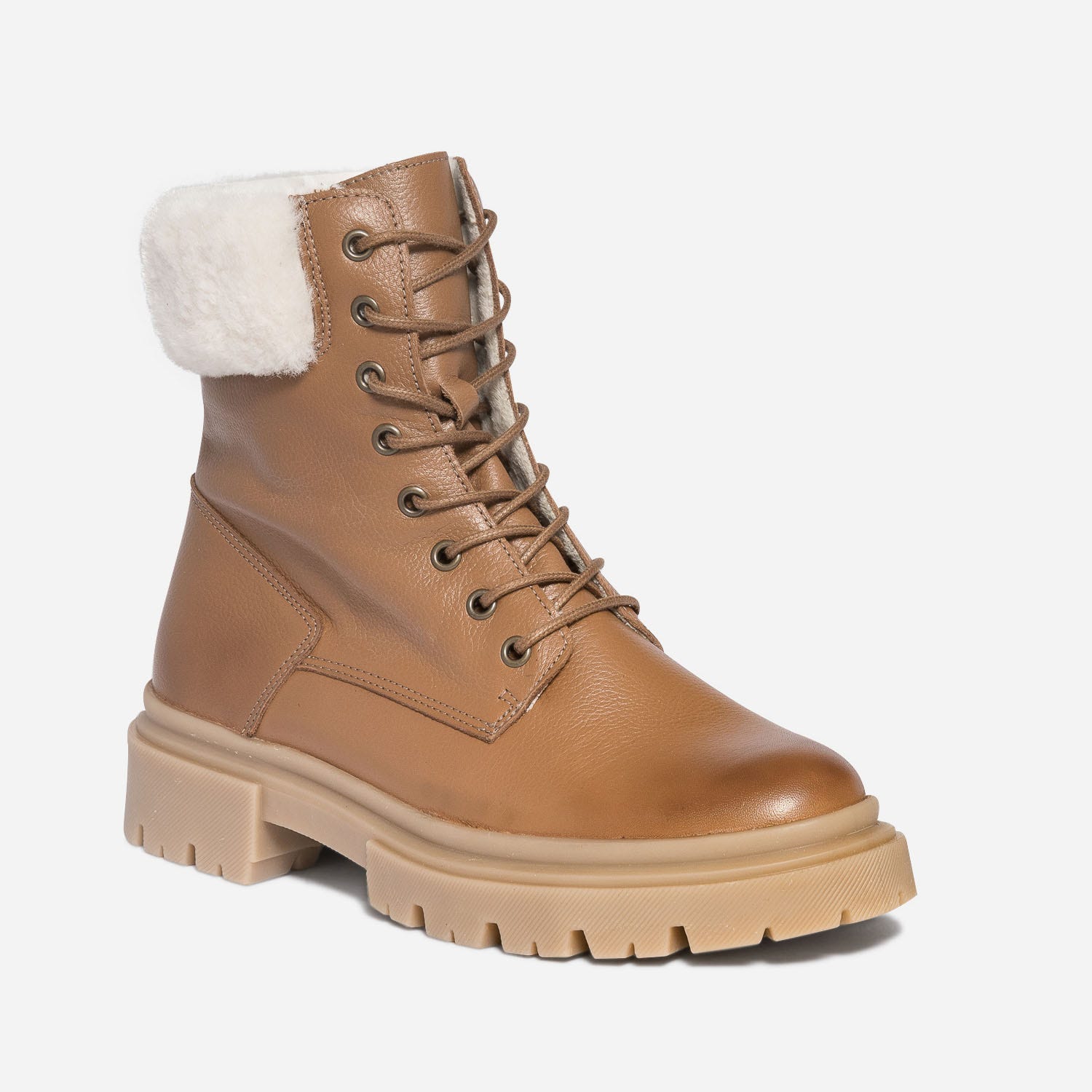 Bottine TEXTO camel éco-conçue en cuir fourré