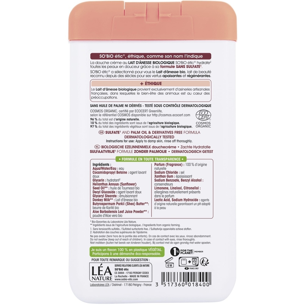 LÉA NATURE SO BiO étic Douche crème Lait d'ânesse bio, hydratation¹ délicate, adoucit Douche crème