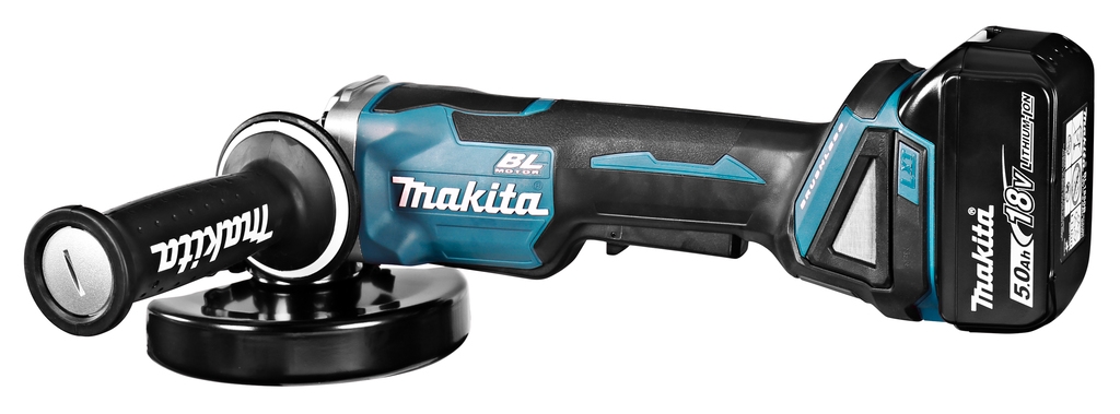 Amoladora angular Makita DGA508RTJ de 18 V y 5,0 Ah con batería de iones de litio, 125 mm y freno de motor.