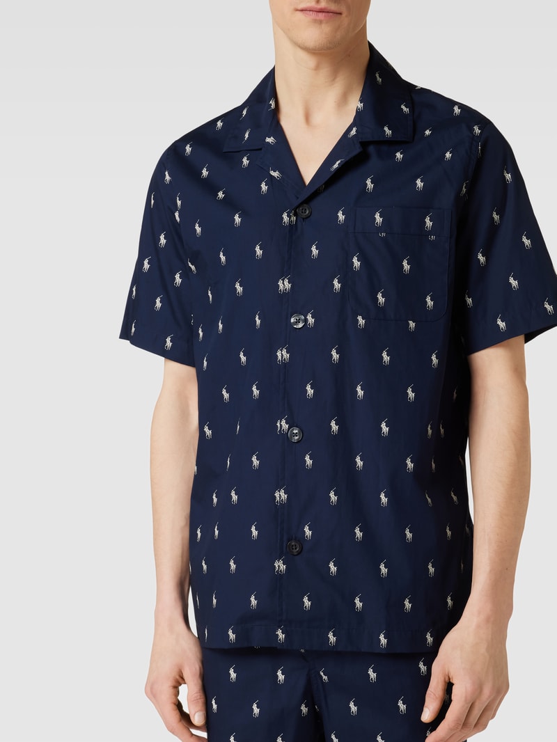 Pyjama mit Allover-Logo-Muster Modell 'WOVEN' in marineblau