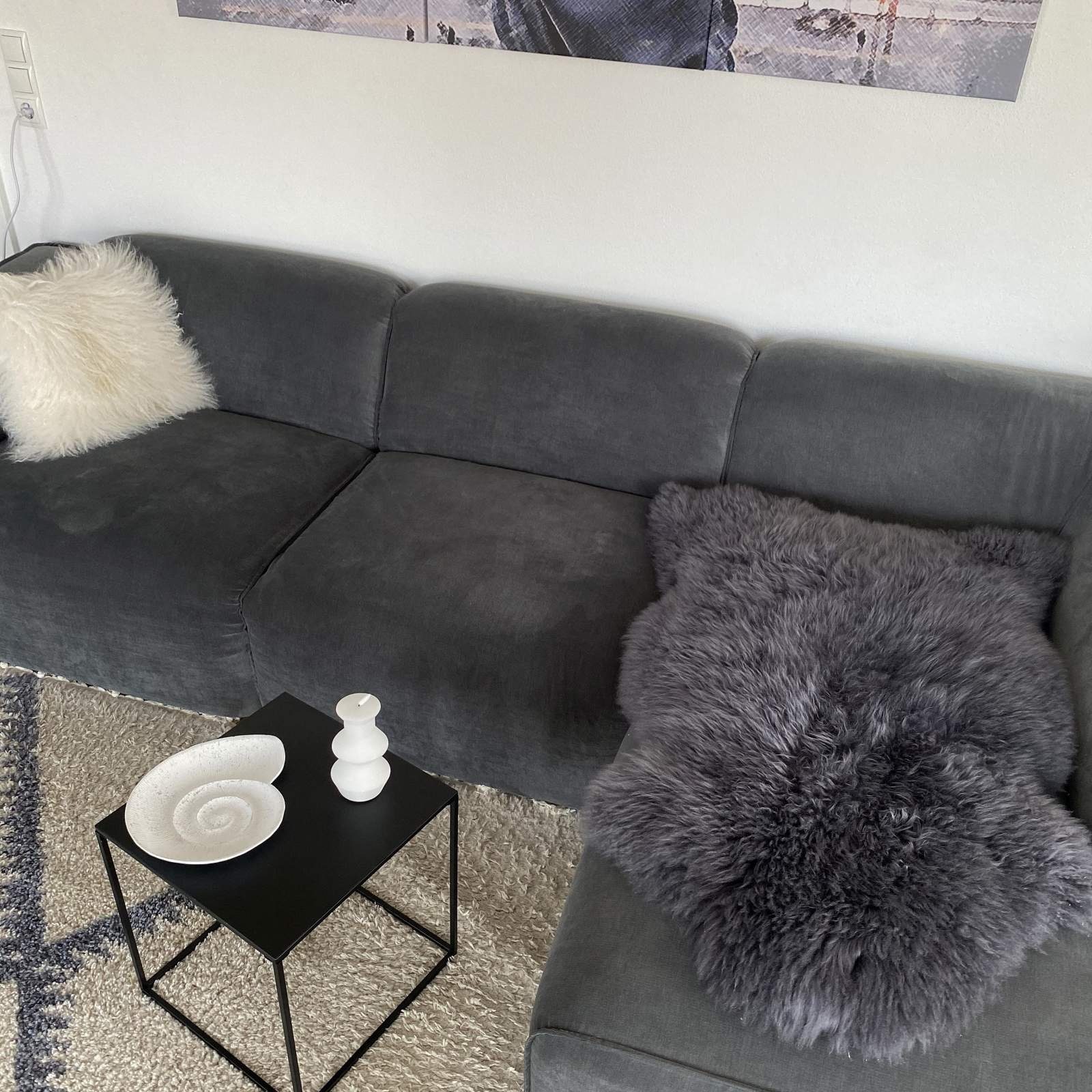 Fellteppich, Hollert, Australisches Merino Lammfell Grau Schaffell Echtfell Teppich Läufer