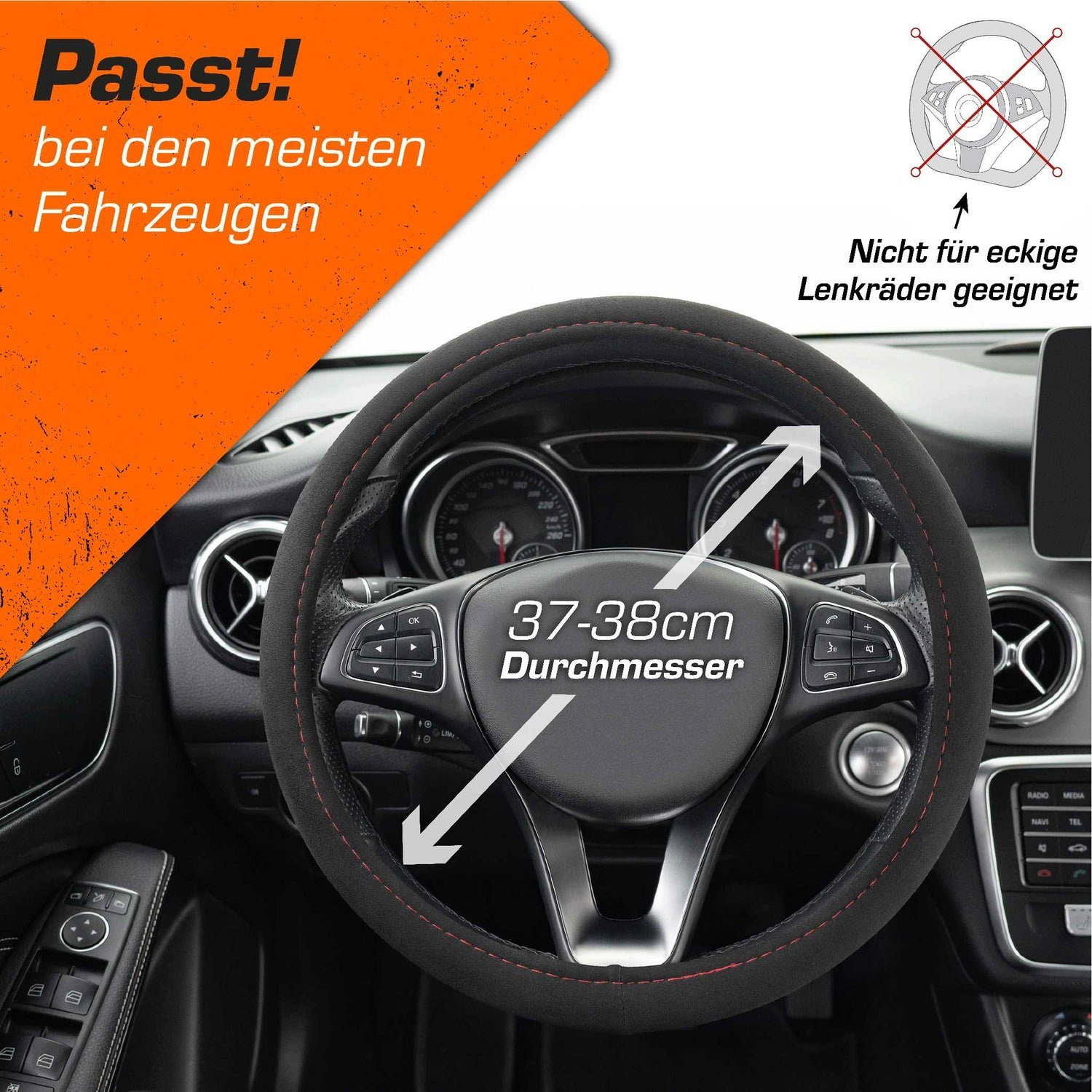 Upgrade4cars Lenkradbezug Alcantara Optik, Ø 37,00 - 39,00 cm, Sportlich-Elegante Wildlederähnliche Struktur