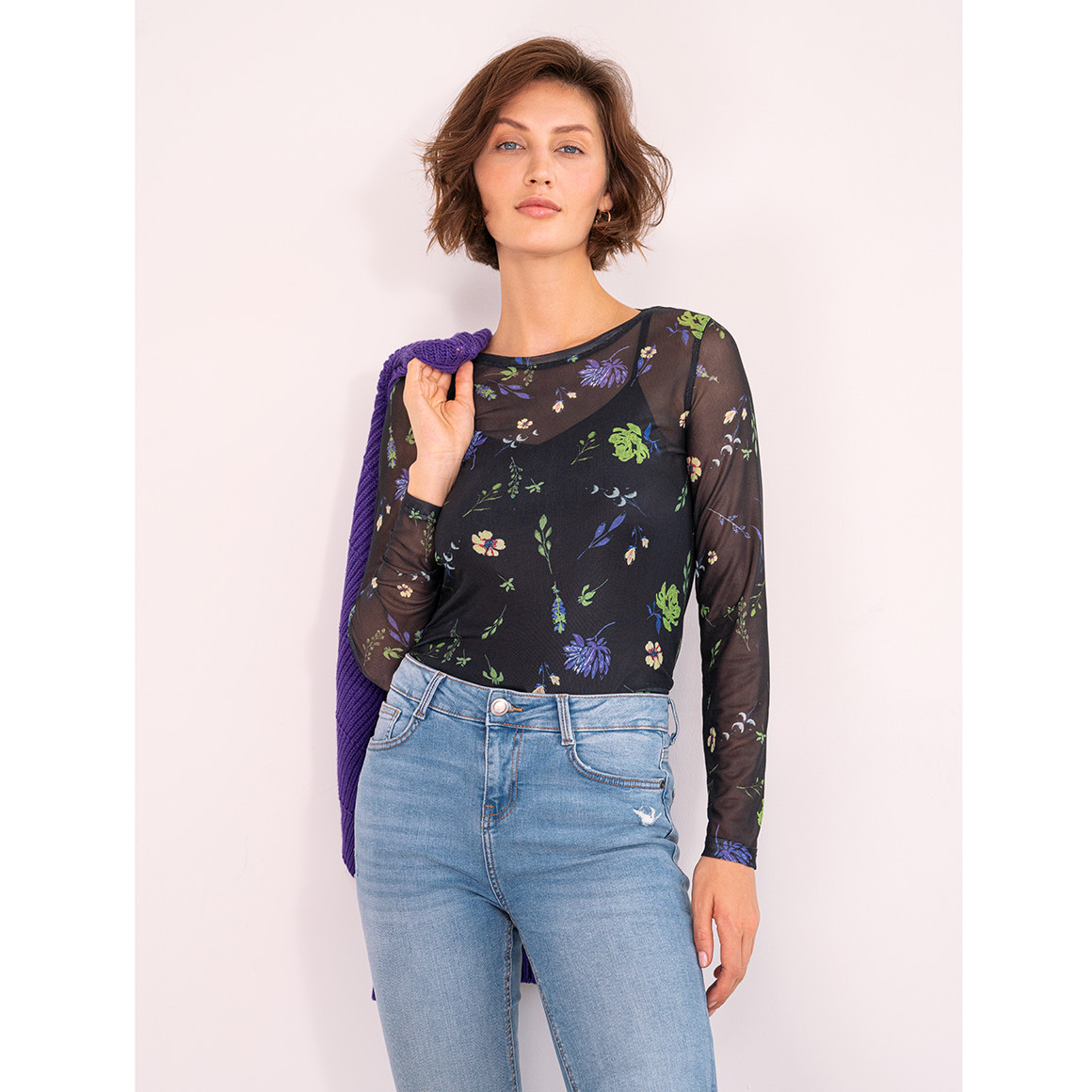 Damen Langarmshirt in semitransparenter Optik