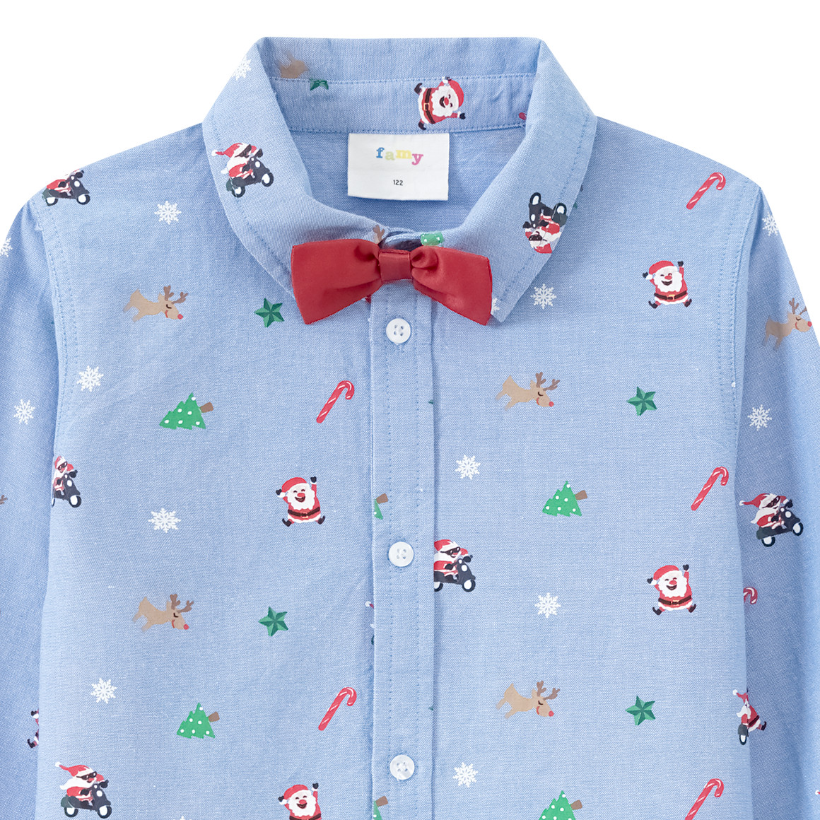 Jungen Weihnachtshemd mit Fliege hellblau