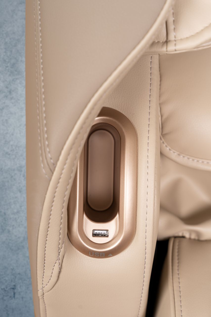PureHaven Massage-Sessel 180x77x55 cm Knet- und Klopfmassage Heizfunktion Bluetooth USB Sprachsteuerung beige PU-Leder Fuß- Rücken- und Gesäßmassage