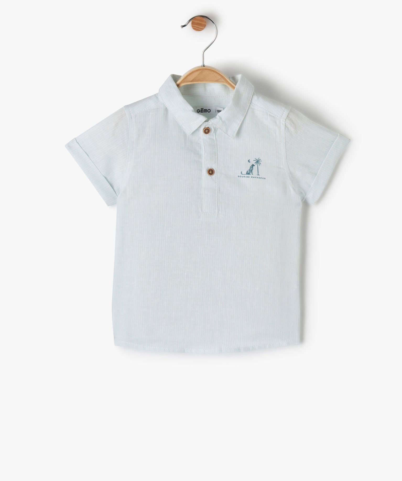 Chemise bébé Garçon à manches courtes en lin/coton bleu | GEMO