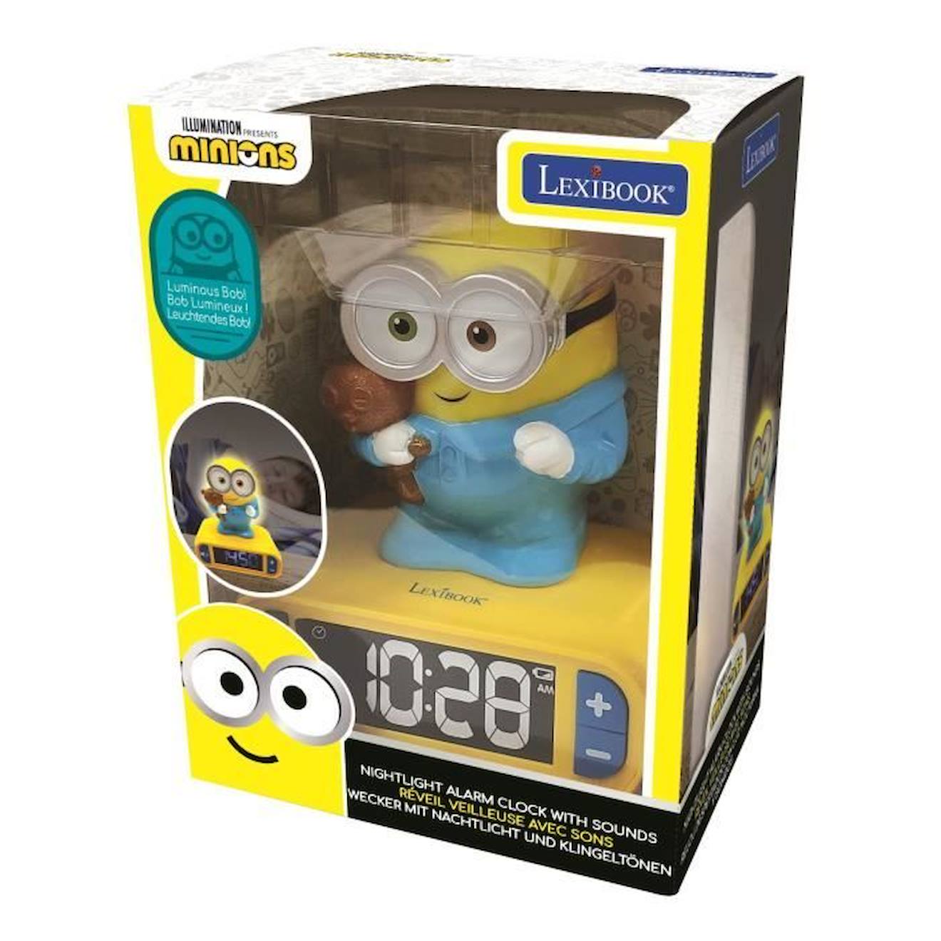 Réveil avec Veilleuse en 3D design Les Minions et effets sonores jaune