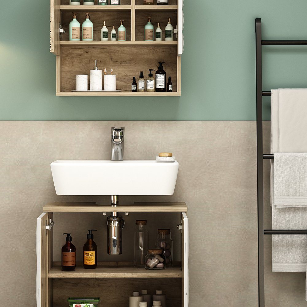 Vicco Badmöbel-Set Badezimmermöbel EDGE Eiche/Weiß Set, (2-St., 2-er Set)